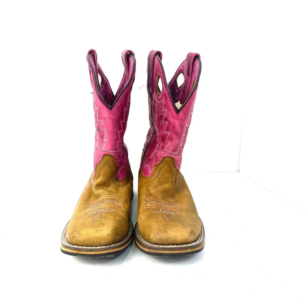Smoky Mountain Boots Kids Pink Tan Leather Western Cowboy Boots Size‎ 2.5 R